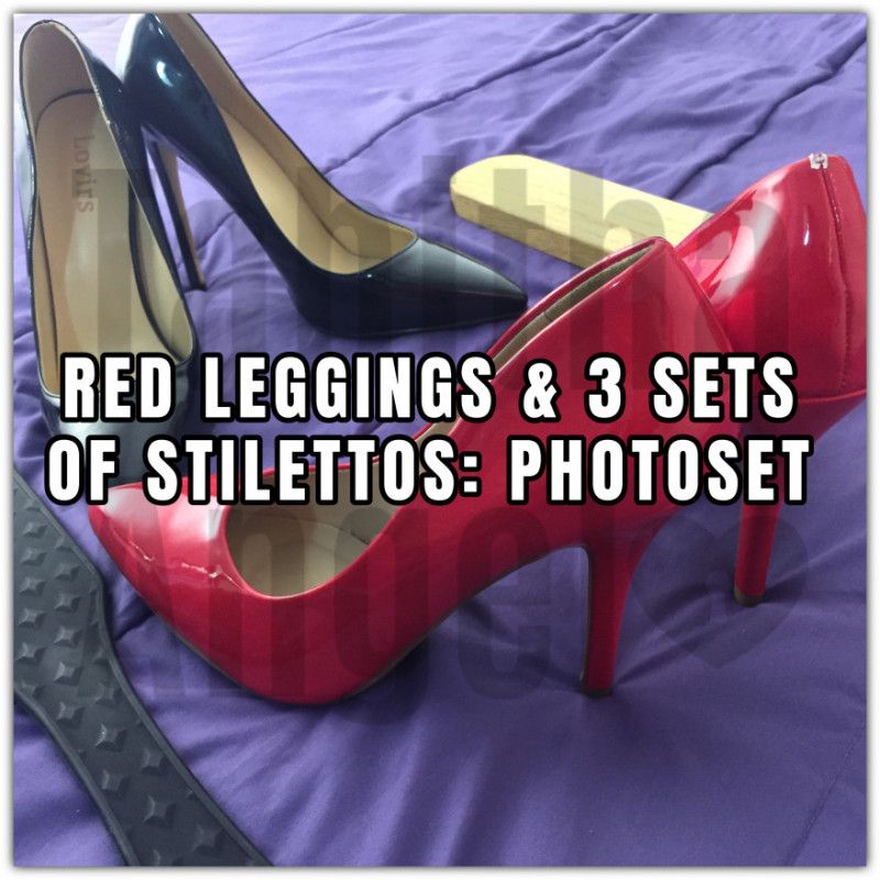 Photoset Red Leggings and 3 Stilettos