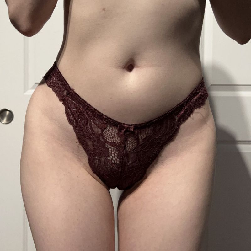 Dark Red Lacy Thong