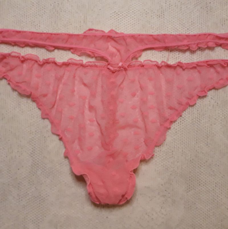 Pink sheer thong panties with hearts