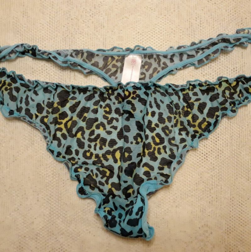 Blue spotted sheer thong panties