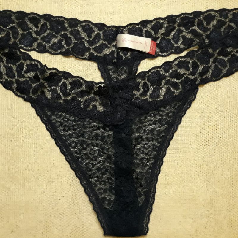 Dark blue lace thong panties