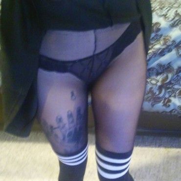 Worn Black Sheer Pantyhose