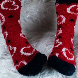 Red and Black fluffy ankle high socks