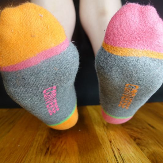 Mismatched Grey Orange and Pink Socks