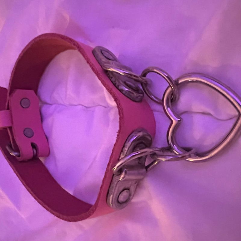 Pink Vegan leather Heart Choker