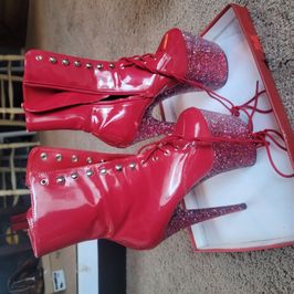 Red Custom 8 inch Glitter Pleaser Boots