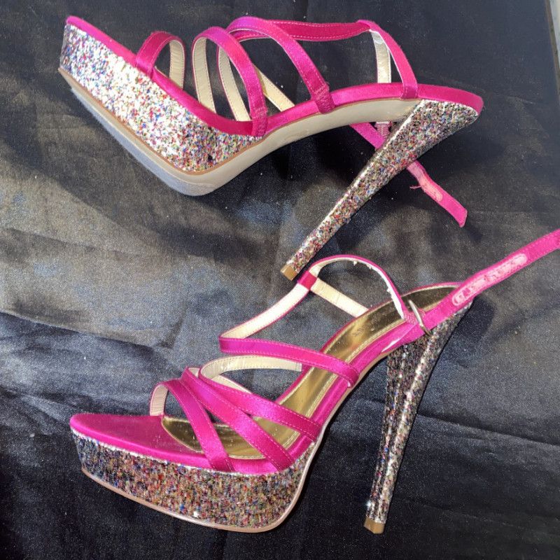 Nine West 85 Pink Glitter Confetti 6 Stiletto Heels