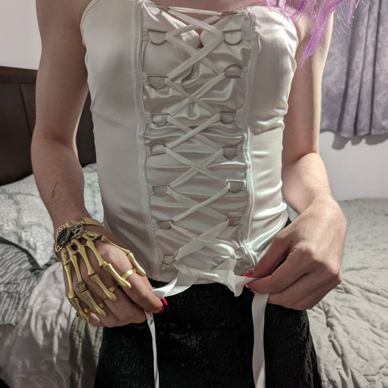 White Corset and Black Skirt  SFWish