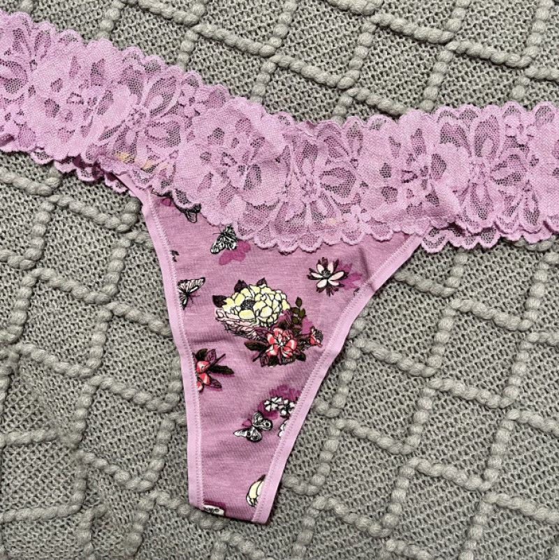 Purple Floral PINK Thong