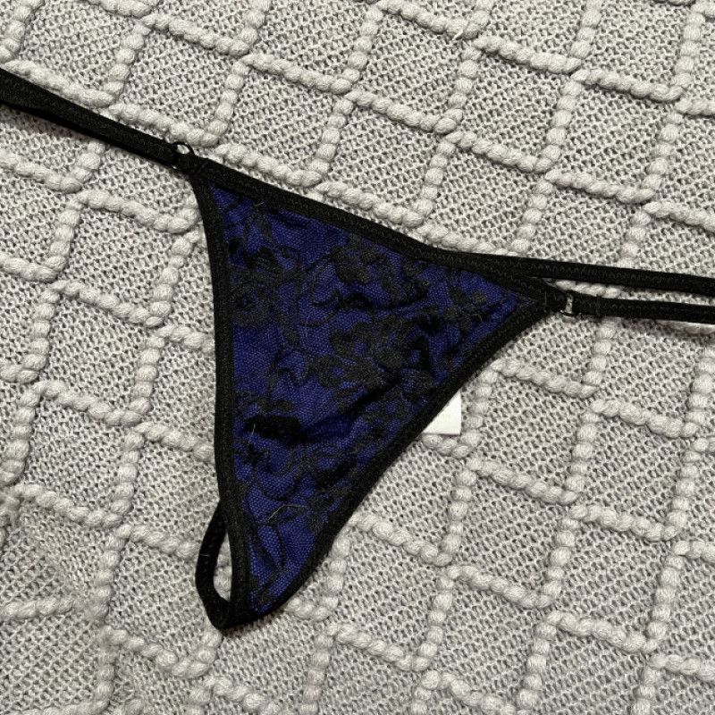 Navy Thong with Black Lace