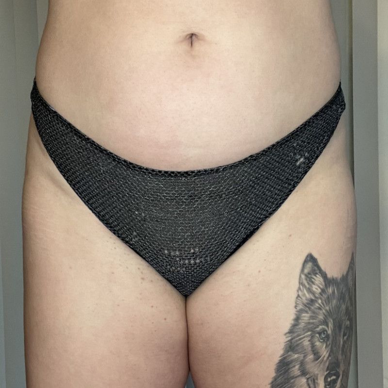 Ripped grey mesh thong