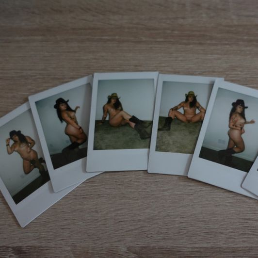 10 polaroids of naked cowgirl