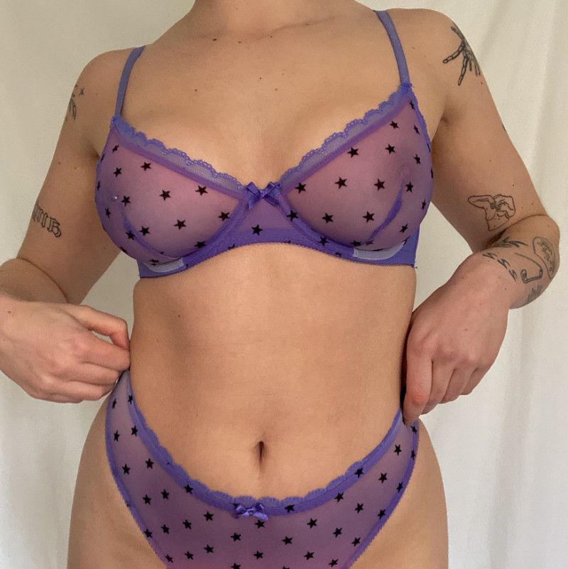 Purple Mesh Stars Bra and Panty Set