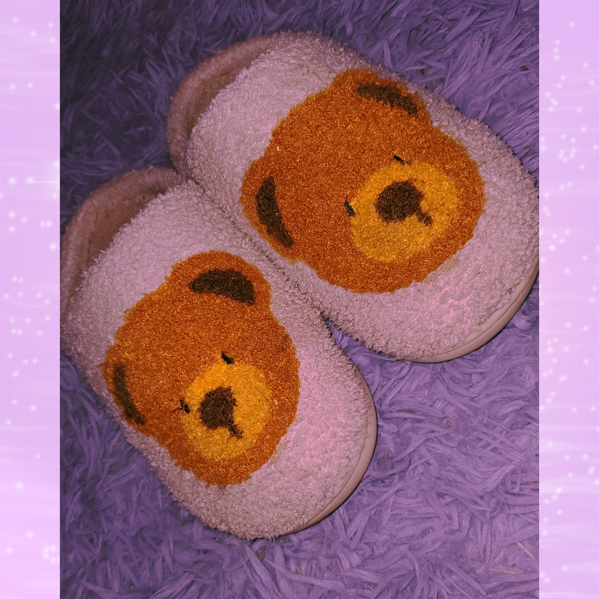 worn teddy bear slippers