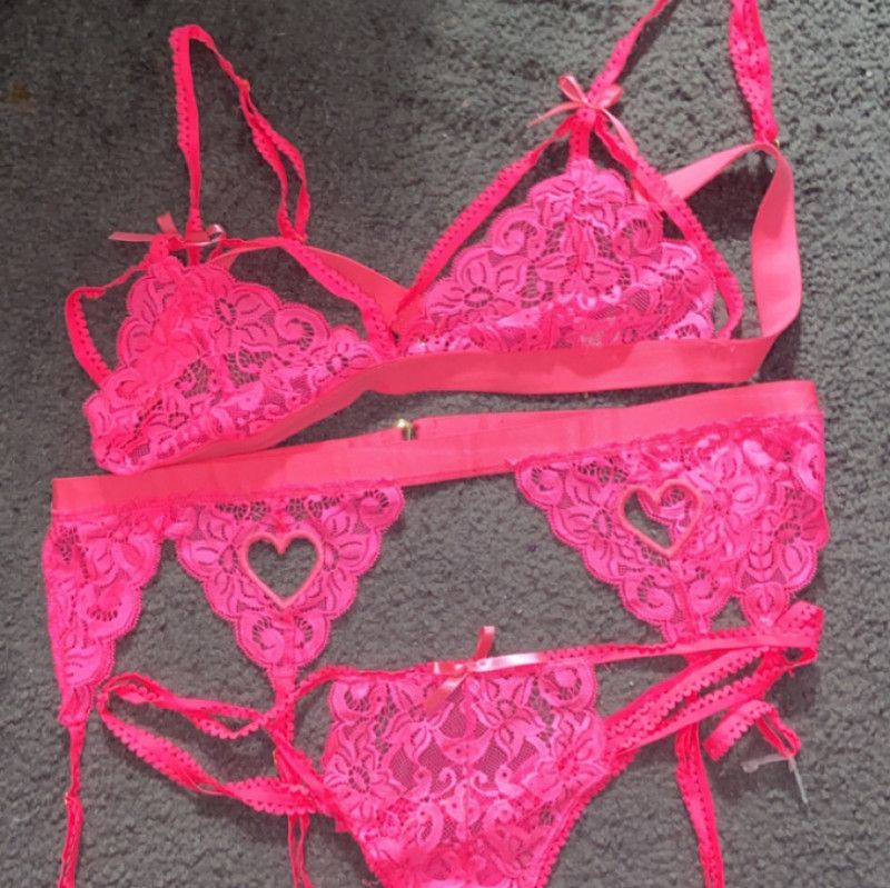 3 piece hot pink lingerie set