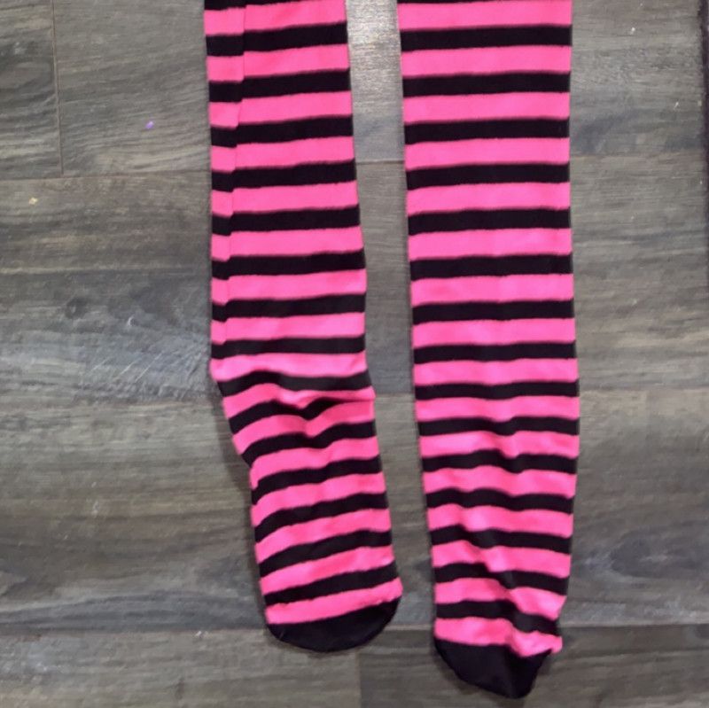 Pink and black striped stockings