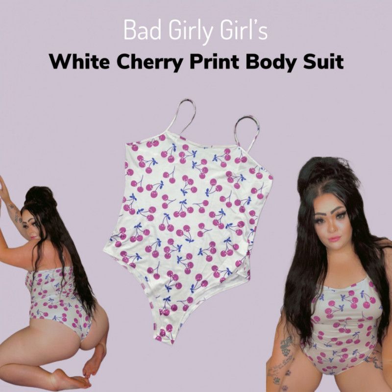 White Cherry Print Body Suit