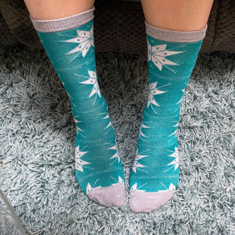 Teal and Gray Snowflake Crew Socks