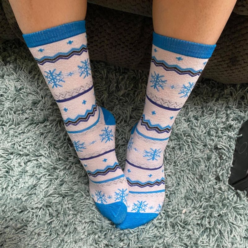 Blue and White Snowflakes Crew Socks