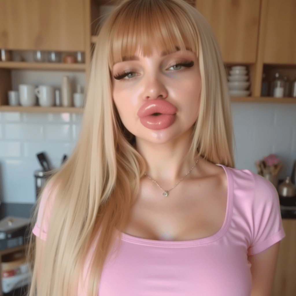 Dumb Bimbo Blonde with fake huge lips