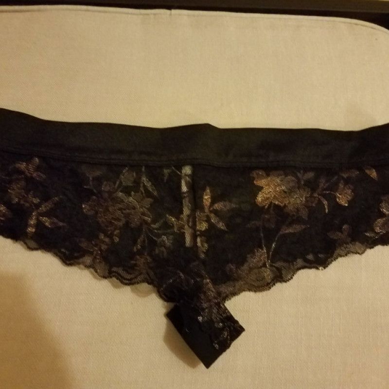 VS Pink Shimmery Black Lace Panty