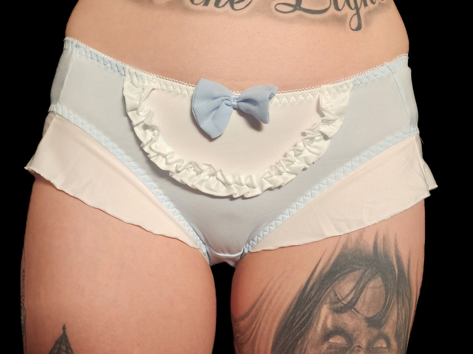 Bees Worn Blue Frilly Panties