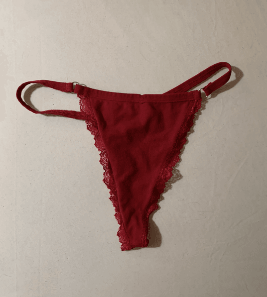 Worn red Gstring panties