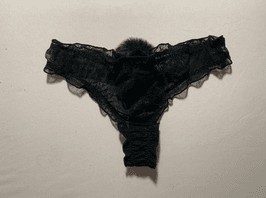 Worn black lingerie thong lace Bunny tail panties