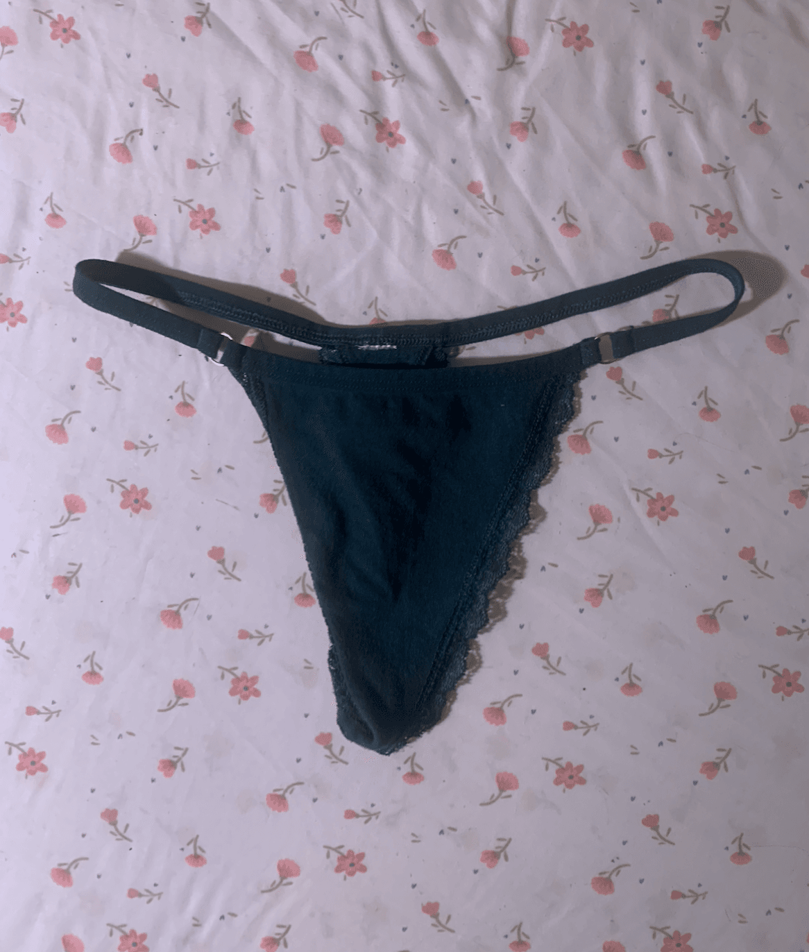 Worn Dark Blue Gstring panties