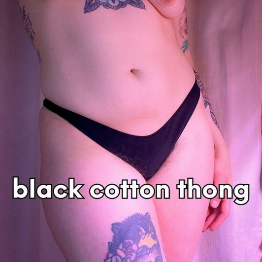 worn black cotton thong