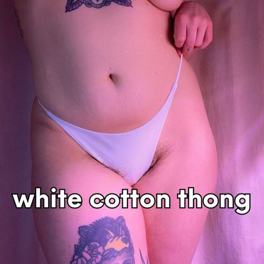 worn white cotton thong