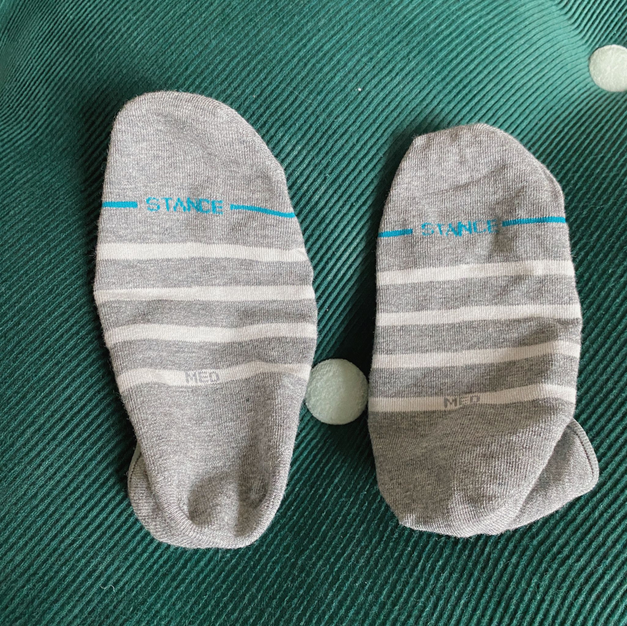 Worn Grey Striped No Show Socks