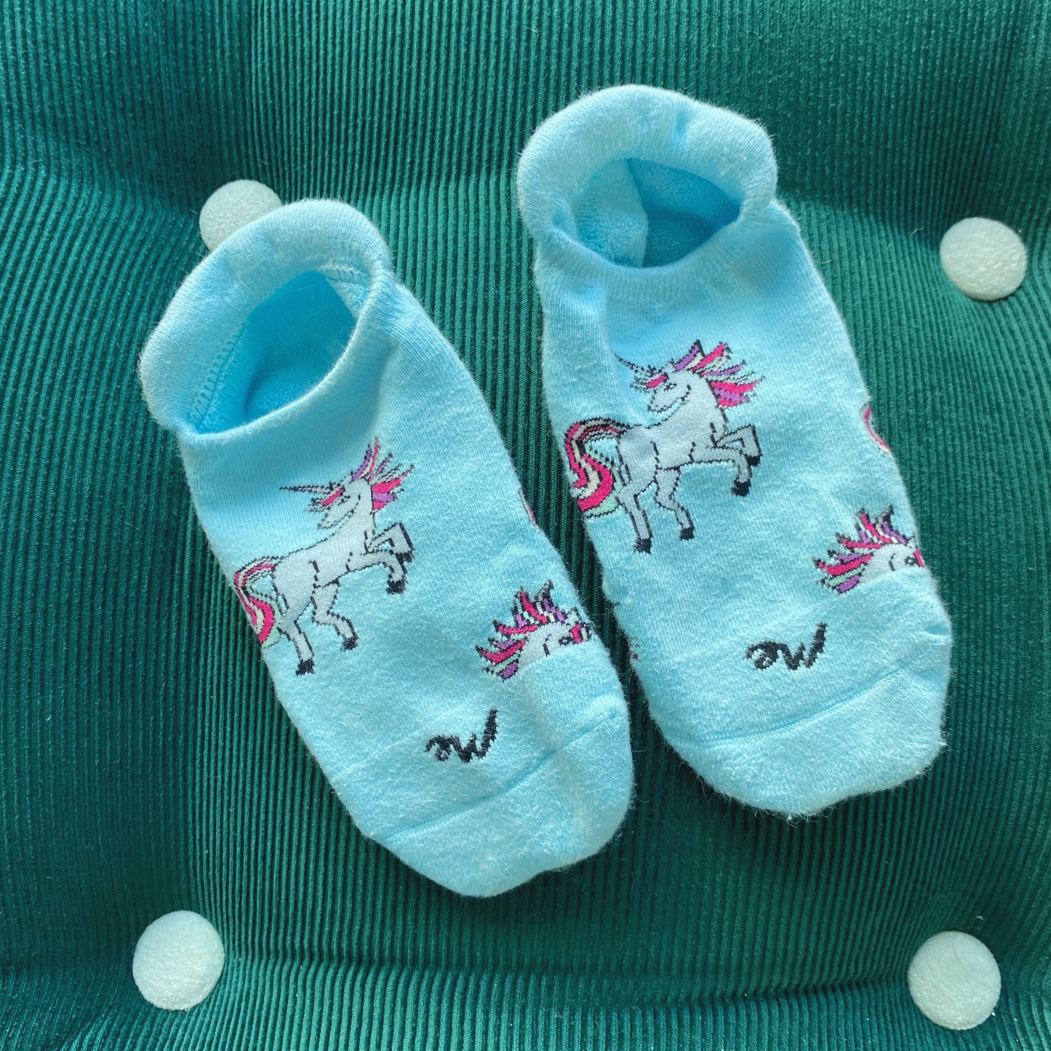 Worn Blue Unicorn Socks