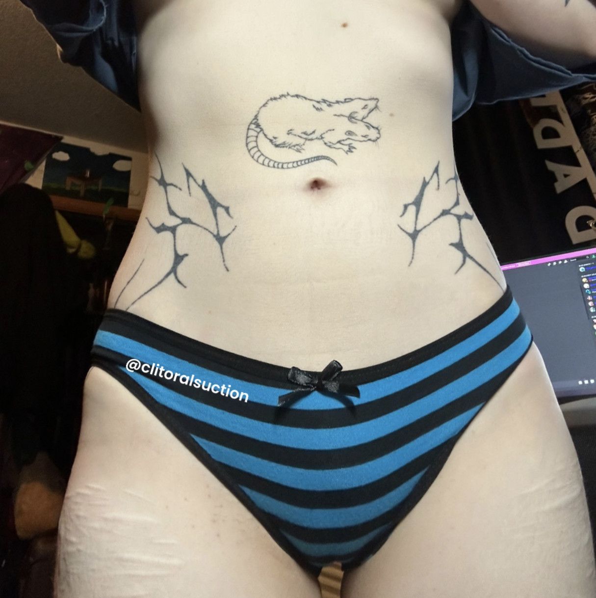 Dirty Blue Striped Bow Cheeky Panties!