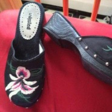 Embroidered Leather Clogs