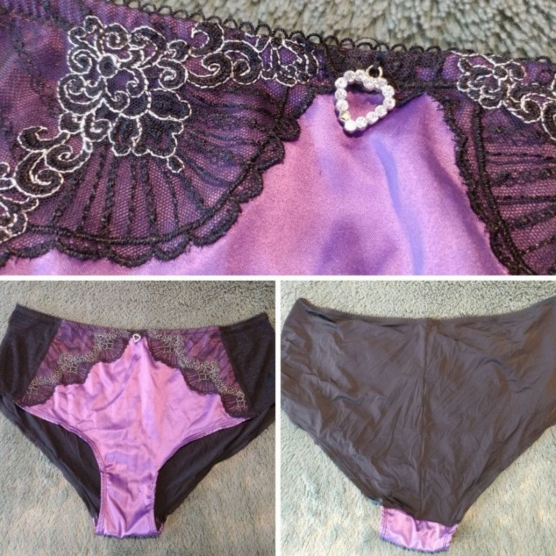 Purple Black Satin Lace BBW Used Panties