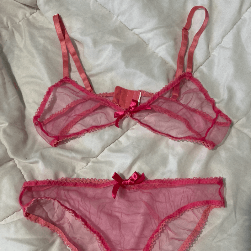 Pink sheer bra and panty set