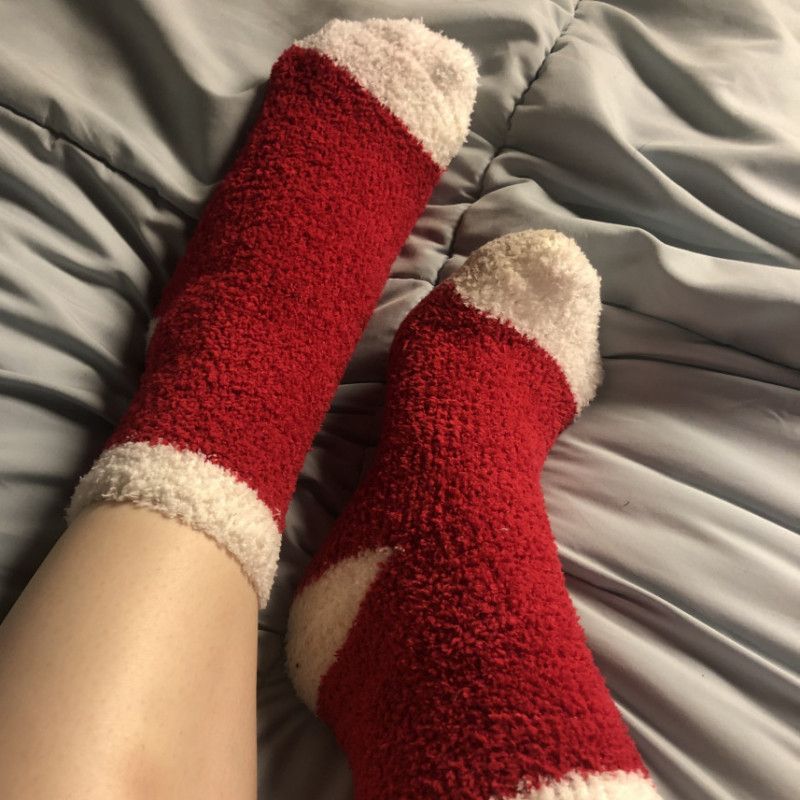 Red and White Fuzzy Socks