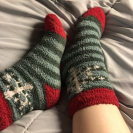 Green Snowflake Fuzzy Socks