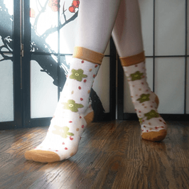 Orange and Green Flowers See Thru Crew Cut Socks