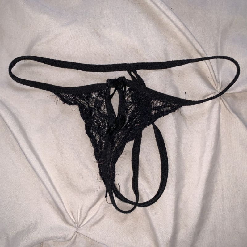 premium thong: black open crotch thong