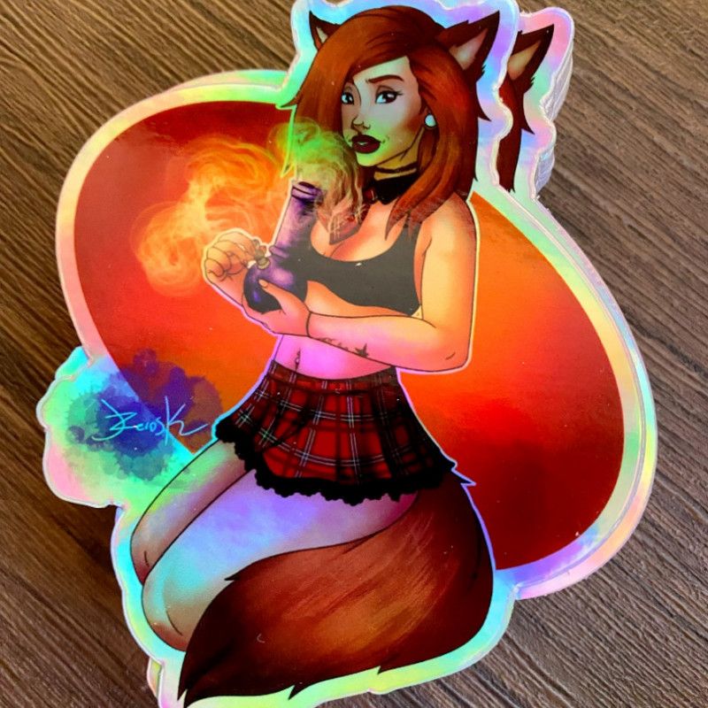 Holographic Smoking Fox Delphoxi Sticker