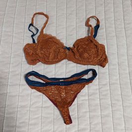 Orange and Navy Lacy Bra and Panties Set