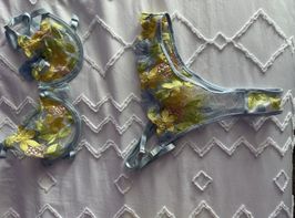 Worn Blue Floral Lingerie Set