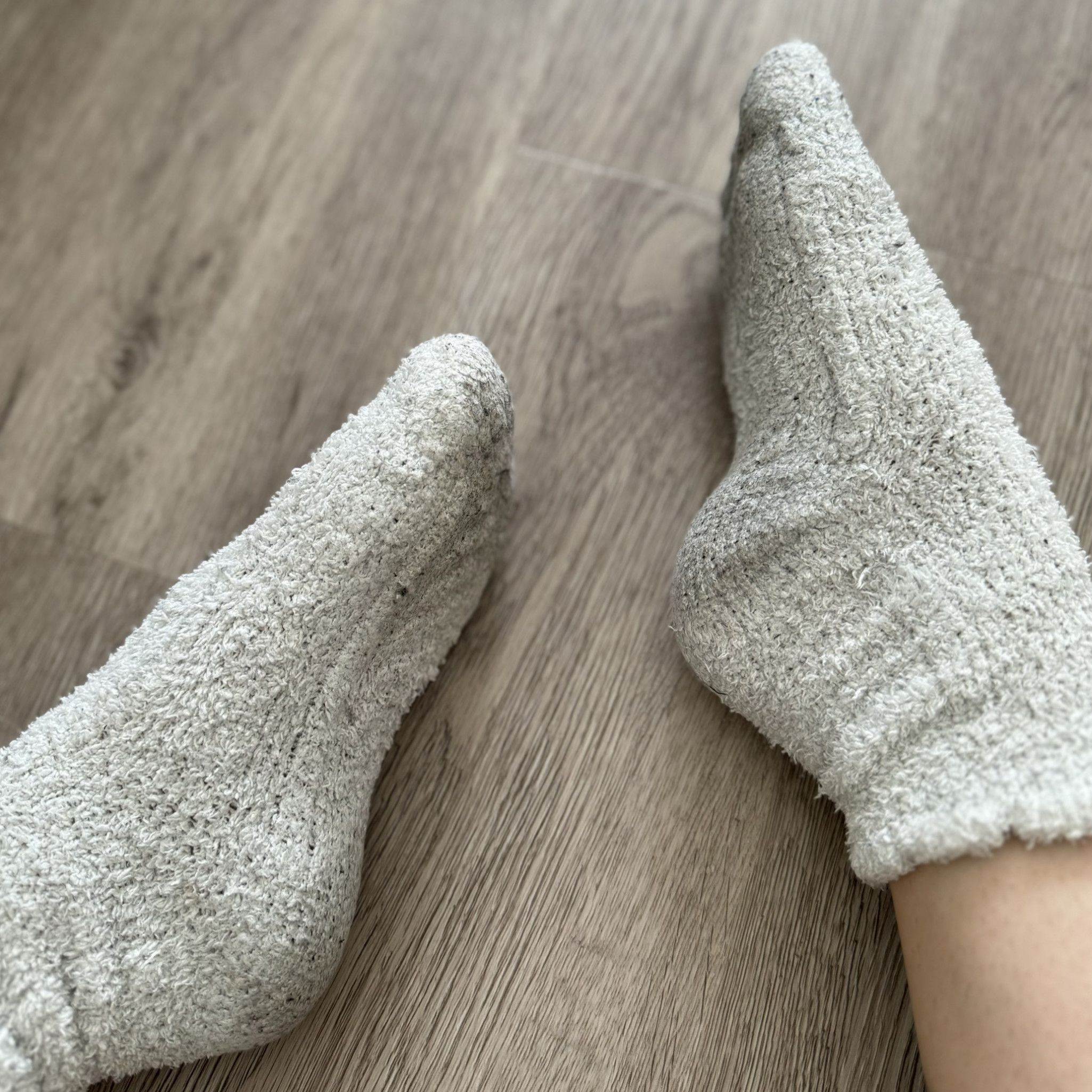 WORN WHITE FLUFFY SOCKS