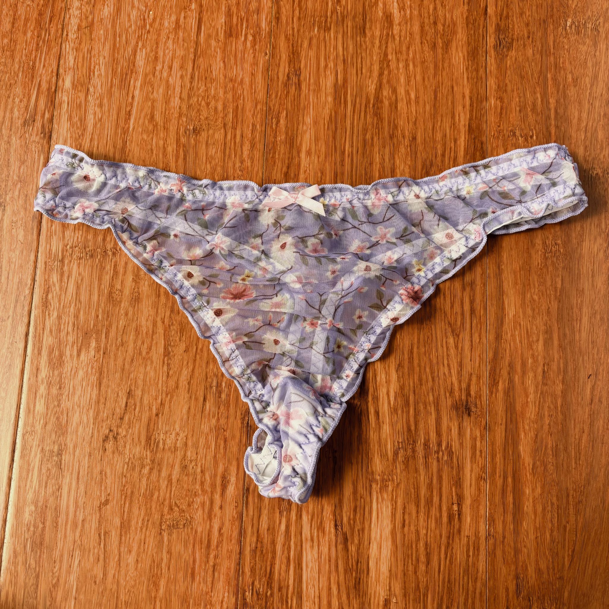 Periwinkle Mesh Ruffle Thong