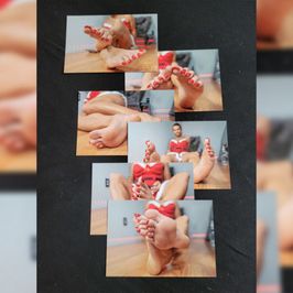 Printed Foot Photos Red Long Toenails and Santa Girl Outfit