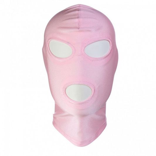 Pink Fetish Hood Mask Open Eyes Mouth