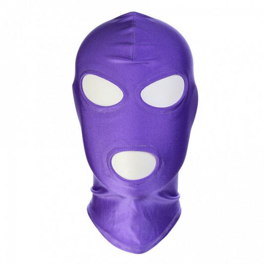 Purple Fetish Hood Mask Open Eyes Mouth