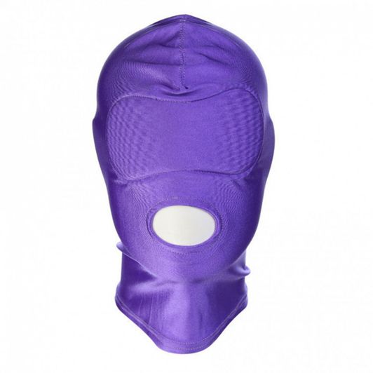 Purple Fetish Hood Mask Open Mouth